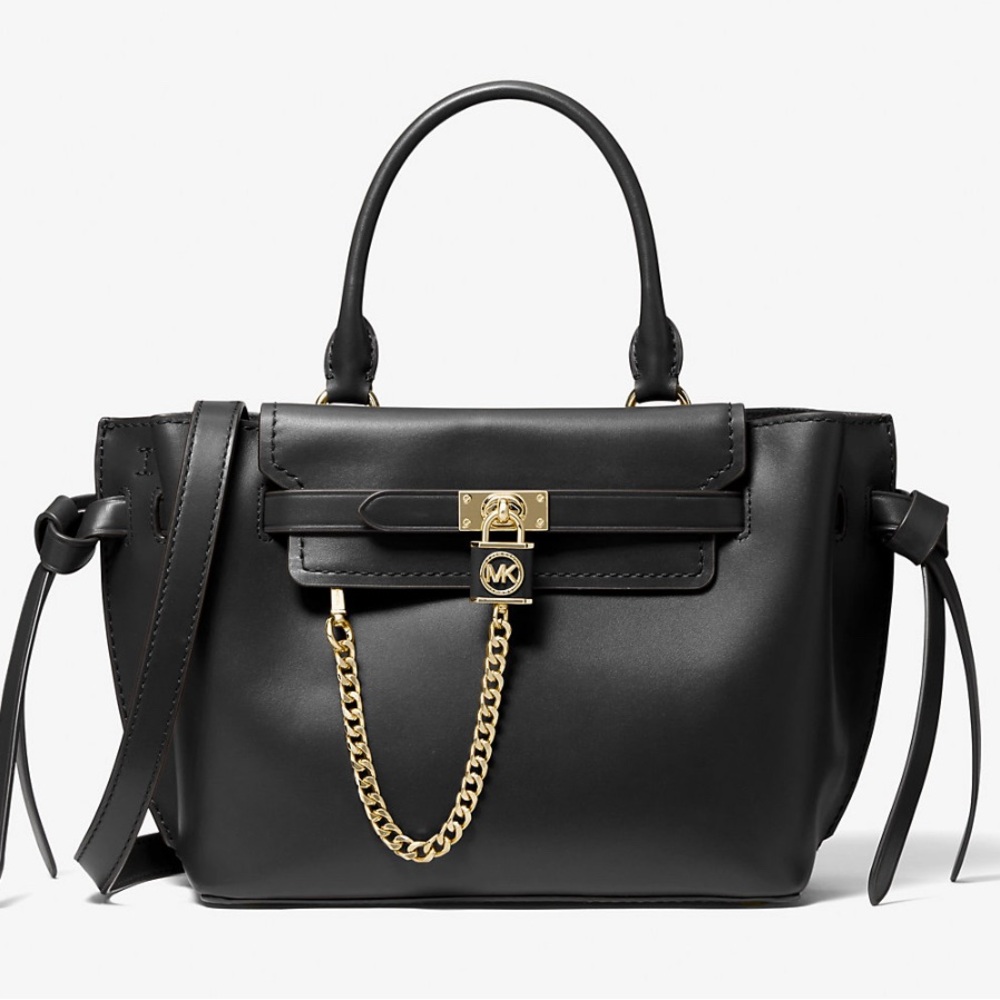 Michael Kors Black and Gold Satchel with Chain Detail